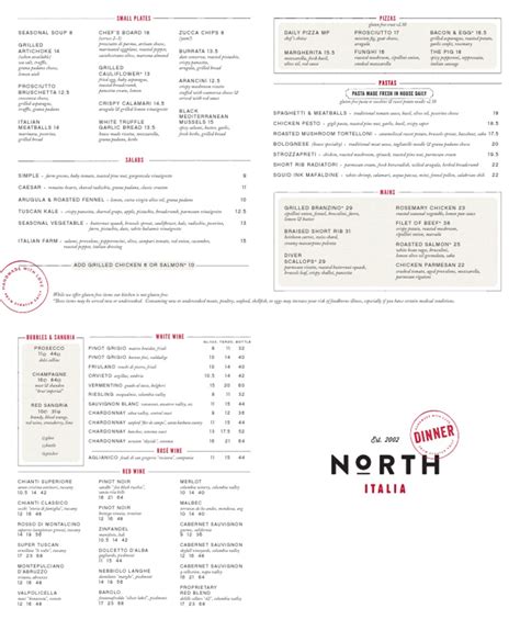 North italia nutrition information - If you’re looking for nutrition information about Newks Eatery, you’ve come to the right place. Here, we’ll provide an overview of Newk’s Eatery nutrition facts, including calorie counts for popular menu items. ... Half The Italian Sandwich: 580: 35g: 2020mg: 38g: 1g: 2g: 19g: Half Turkey & Swiss Sandwich: 350: 10g: 1260mg: 37g: 4g: 3g ...